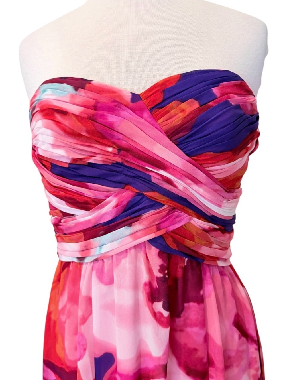 Ralph Lauren Strapless Pink & Purple Floral Maxi Dress Size 10